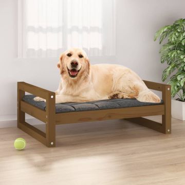vidaXL Pat pentru câini, maro, 75,5x55,5x28 cm, lemn masiv de pin