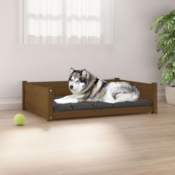 vidaXL Pat pentru câini, maro miere, 105,5x75,5x28 cm, lemn masiv pin
