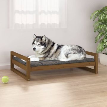 vidaXL Pat pentru câini, maro miere, 105,5x75,5x28 cm, lemn masiv pin