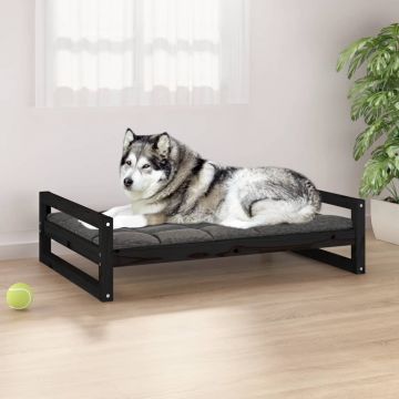 vidaXL Pat pentru câini, negru, 105,5x75,5x28 cm, lemn masiv de pin