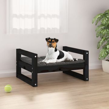 vidaXL Pat pentru câini, negru, 55,5x45,5x28 cm, lemn masiv de pin