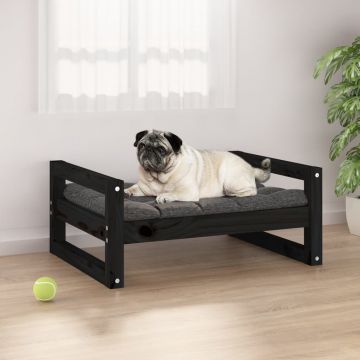vidaXL Pat pentru câini, negru, 65,5x50,5x28 cm, lemn masiv de pin