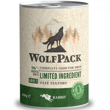 Hrana umeda pentru caini Wolfpack LTD Adult Iepure 400g