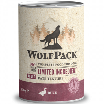 Hrana umeda pentru caini Wolfpack LTD Adult Rata 400g