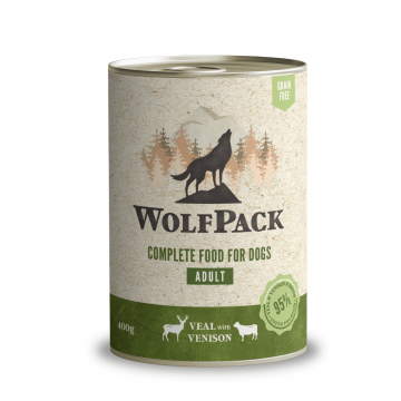 Hrana umeda pentru caini Wolfpack Vitel/Vanat 400g