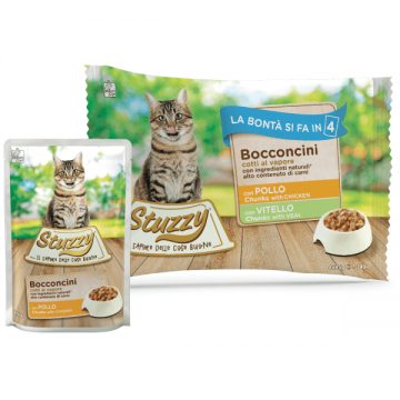 Hrana umeda pentru pisici Stuzzy Pack Bucati pui&vitel in gelatina 4x85g