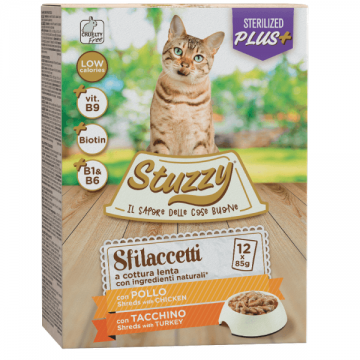 Hrana umeda pentru pisici Stuzzy Sterilized Pack Bucati de pui&curcan in sos 12x85g