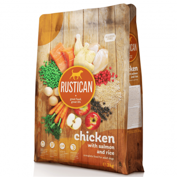 Hrana uscata pentru caini adulti Rustican Pui cu somon si orez 3kg Hrana uscata pentru caini adulti Rustican Pui cu somon si orez 3kg