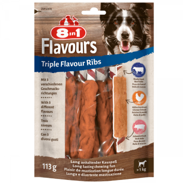 Recompense pentru caini 8in1 Triple Flavour Ribs 113g