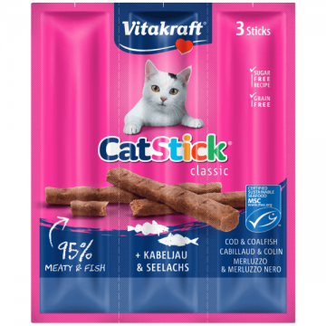 Recompense pentru pisici Vitakraft Cat Sticks Cod/Merluciu 18g