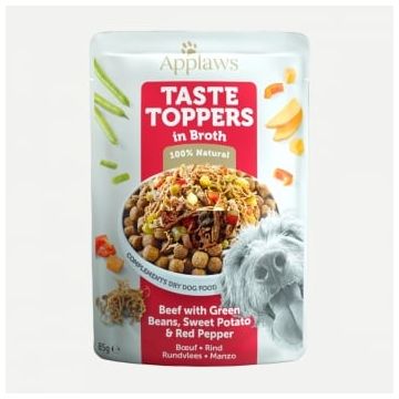 APPLAWS Taste Toppers, XS-XL, Vită și Legume, plic hrană umedă monoproteică fără cereale câini, (în supă), 85g