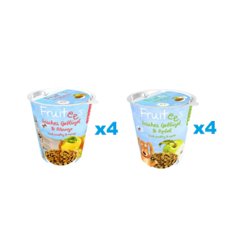 BOSCH Fruitees mix recompense caini 8x200 g, pasare si mango + pasare si mar