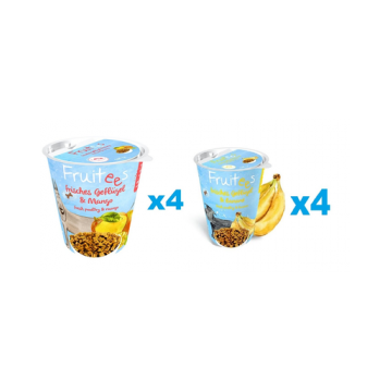 BOSCH Fruitees pachet recompense caini 8x200 g, pasare si mango + pasare si banana