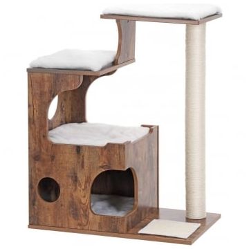 FEANDREA Cat Tree, Ansamblu de Joaca cu turn, pisici, S-M, maro și alb, 66 x 42 x 88 cm