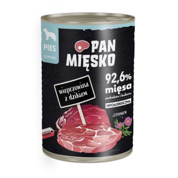 PAN MIĘSKO Conserva hrana hipoalergenica pentru caini, cu carne de porc cu mistret 400g
