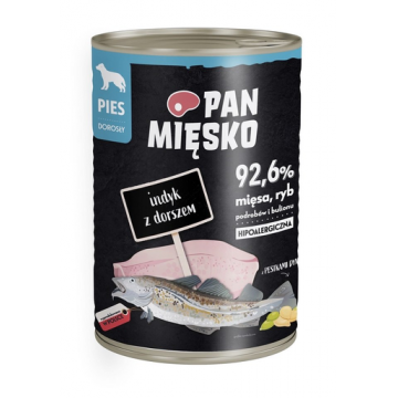 PAN MIĘSKO Conserva hrana umeda hipoalergenica caini, cu carne de curcan si cod 400g