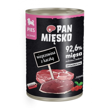 PAN MIĘSKO Hrana umeda hipoalergenica pentru catelusi, cu carne de porc si rata 400g