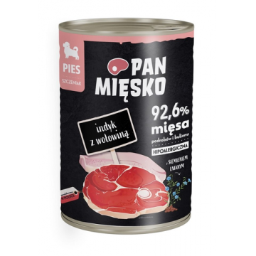 PAN MIĘSKO Hrana umeda hipoalergenica pentru catelusi, cu curcan si carne de vita 400g