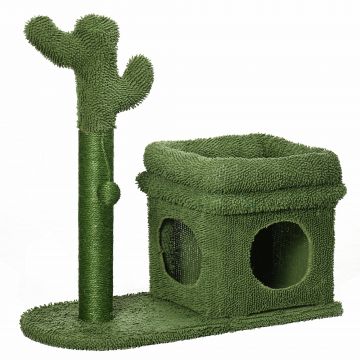 PawHut Turn pentru Pisici sub 5kg, Design Cactus din Lemn, cu Pat, 68x30x67cm, Verde, Unic și Stilat | Aosom Romania