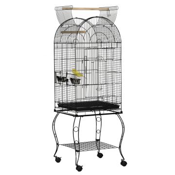 Colivie pentru pasari, voliera pentru papagali, canari, perusi, cu roti metalice, negru 51x51x153cm PawHut | Aosom RO