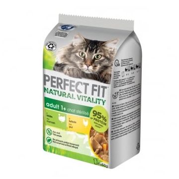 PERFECT FIT Vitality, Curcan și Pui, multipack hrană umedă fără cereale pisici, 50g x 6