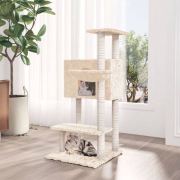 vidaXL Ansamblu de pisici cu stâlpi din funie de sisal, crem, 108,5 cm