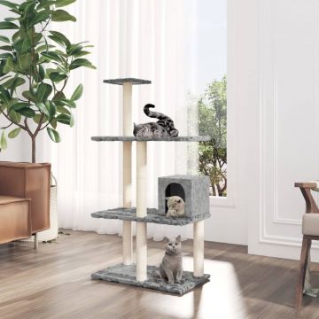 vidaXL Ansamblu pisici cu stâlpi din funie sisal, gri deschis, 119 cm