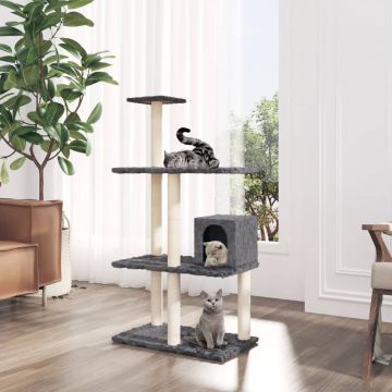 vidaXL Ansamblu pisici cu stâlpi din funie sisal, gri închis, 119 cm