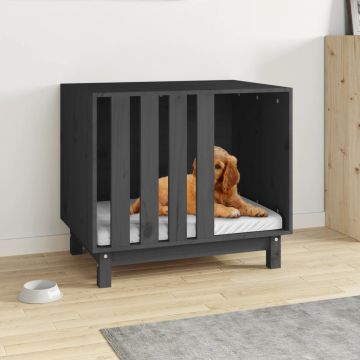 vidaXL Casă pentru câini, gri, 70x50x62 cm, lemn masiv de pin