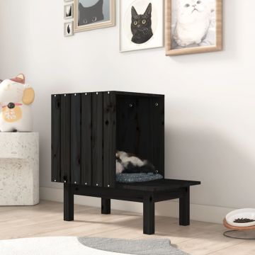 vidaXL Casă pentru pisici, negru, 60x36x60 cm, lemn masiv de pin