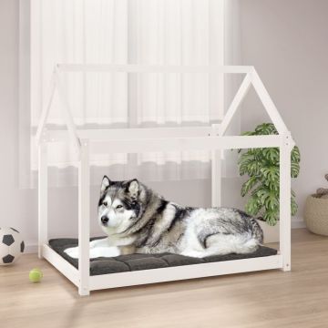 vidaXL Pat pentru câini, alb, 111x80x100 cm, lemn masiv de pin