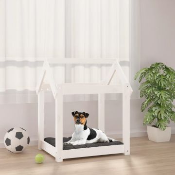vidaXL Pat pentru câini, alb, 61x50x70 cm, lemn masiv de pin