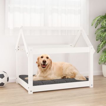 vidaXL Pat pentru câini, alb, 81x60x70 cm, lemn masiv de pin