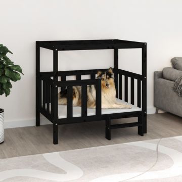 vidaXL Pat pentru câini, negru, 105,5x83,5x100 cm, lemn masiv de pin