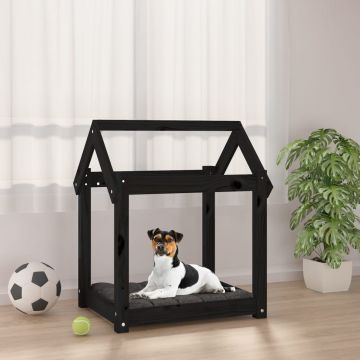 vidaXL Pat pentru câini, negru, 61x50x70 cm, lemn masiv de pin