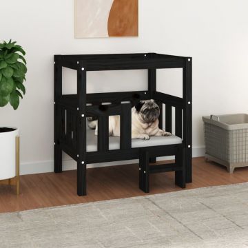 vidaXL Pat pentru câini, negru, 65,5x43x70 cm, lemn masiv de pin