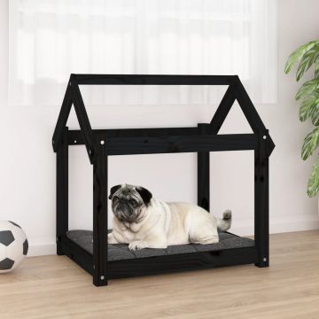 vidaXL Pat pentru câini, negru, 71x55x70 cm, lemn masiv de pin