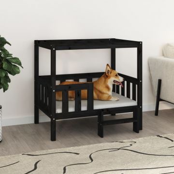 vidaXL Pat pentru câini, negru, 95,5x73,5x90 cm, lemn masiv de pin
