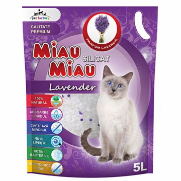 Asternut Igienic Silicat Miau Miau Lavanda, 5 litri