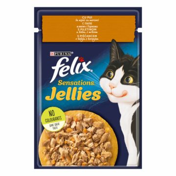 Felix Sensations Jellies Pui si Morcovi in Aspic, 85 g