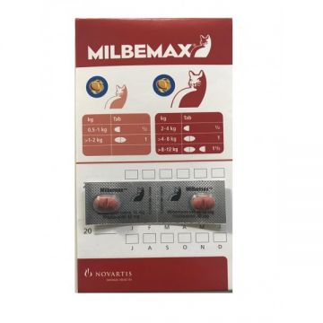 Milbemax Cat 16 40 mg (2 - 8 kg), 2 tablete ieftin