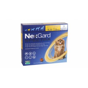NexGard Spectra S comprimate masticabile, 3.5-7.5 kg, 3 comprimate