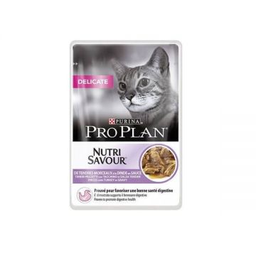 Pro Plan Delicate Nutrisavour Sos cu curcan, 24x85 g