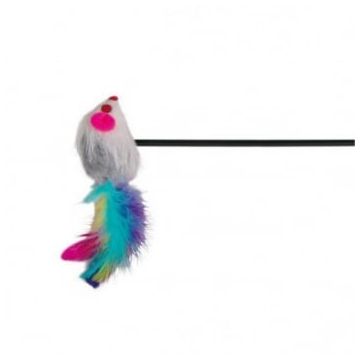 Trixie, undiță șoricel cu pană, jucărie, pisici, pluș, multicolor, 50cm