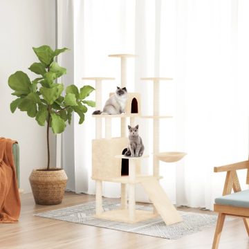 vidaXL Ansamblu de pisici cu stâlpi din funie de sisal, crem, 154 cm