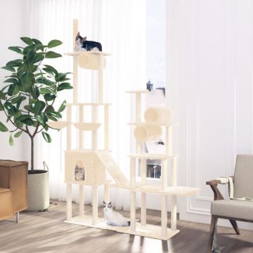 vidaXL Ansamblu de pisici cu stâlpi din funie de sisal, crem, 279 cm
