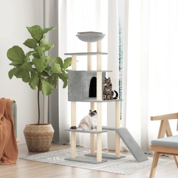 vidaXL Ansamblu de pisici, stâlpi din funie sisal, gri deschis, 166 cm