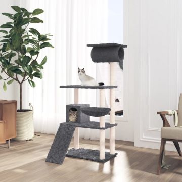 vidaXL Ansamblu de pisici, stâlpi din funie sisal, gri închis, 131 cm