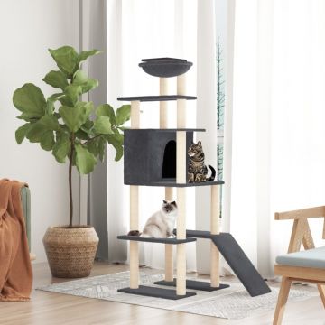 vidaXL Ansamblu de pisici, stâlpi din funie sisal, gri închis, 166 cm