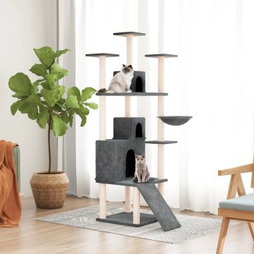 vidaXL Ansamblu de pisici, stâlpi din funie sisal, gri închis, 175 cm